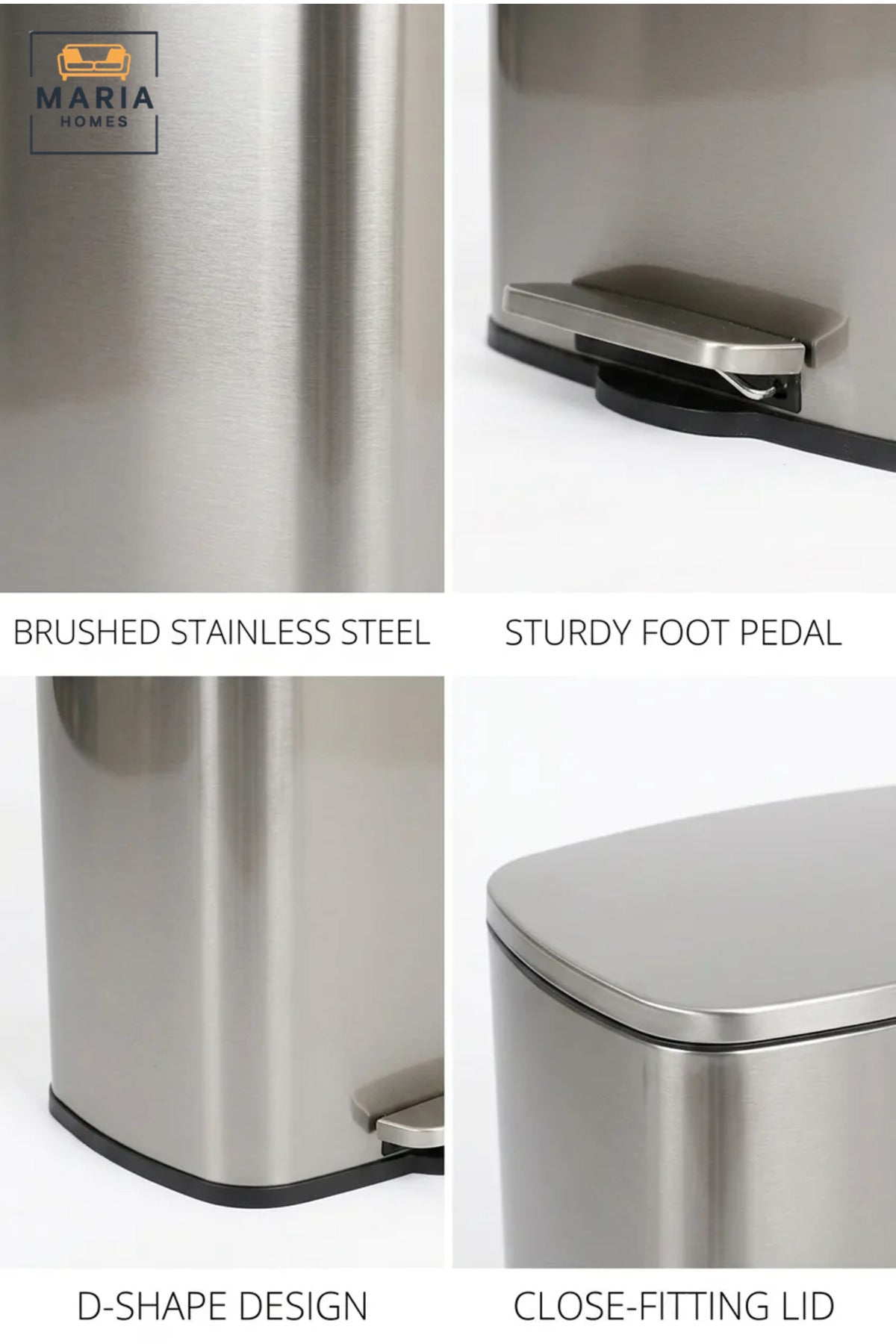 Stainless Steel Rectangular Pedal Trash Bin with Lid, Slim Hands-Free Waste Container for Kitchen, Bathroom, Bedroom, Office and Hotel