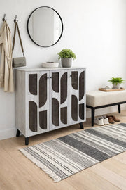 Grey Shoe Cabinet 90_34_91 cm √ê Modern Shoe Organizer with Decorative Doors