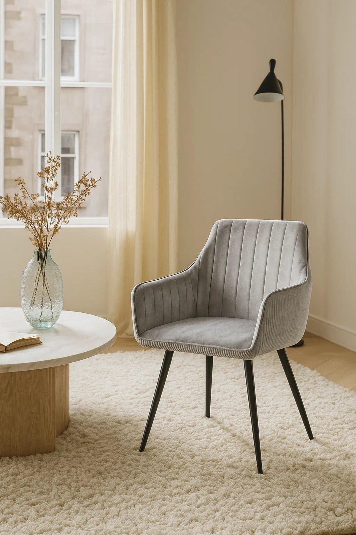 Modern Light Grey Velvet Armchair √ê Fabric Dining & Office Accent Chair for Home Living Room