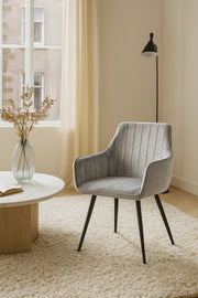 Modern Light Grey Velvet Armchair √ê Fabric Dining & Office Accent Chair for Home Living Room