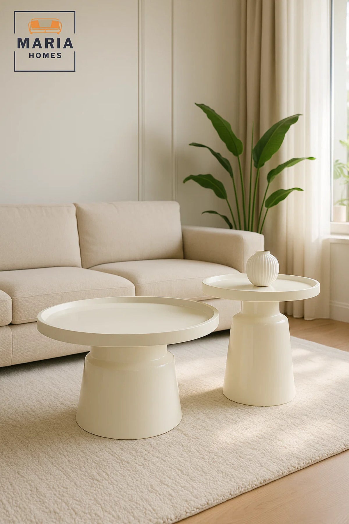 Modern White Tea Table Set 1+1 √ê Round Coffee Table and Side Table 70_70_40 / 50_50_50