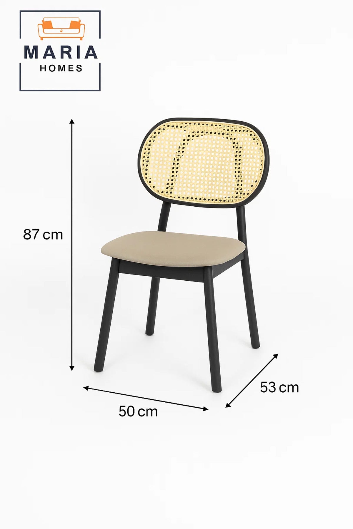 Modern Black Wood Chair with Woven Cane Backrest and Cream Upholstered Seat Ð Stylish & Durable
