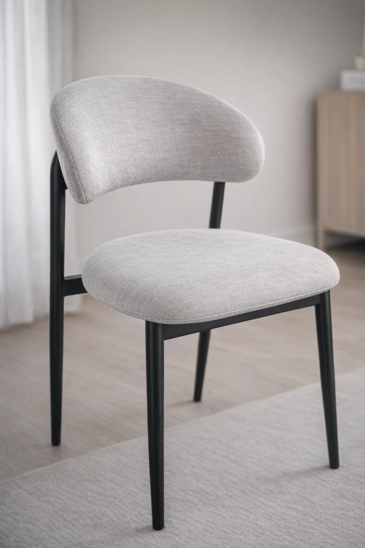 Light Grey Upholstered Chair with Black Metal Legs, 84x49x48 CM light grey upholstered