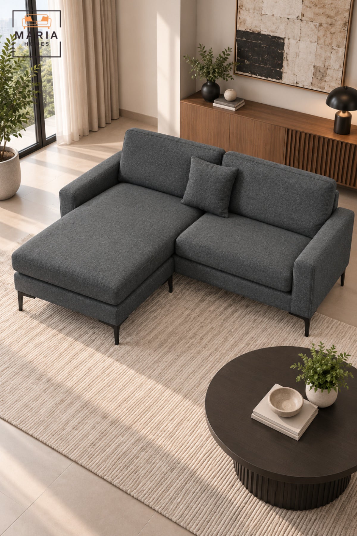 Large Dark Grey L-Shaped Sectional Sofa with Chaise Lounge, Soft Cushioned Seating, Modern Contemporary Design for Living Room, Lounge & Apartment