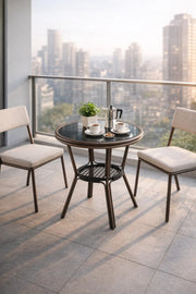 Modern Coffee Brown Caf≈Ω Table with Glass Top √ê Compact Round Side Table
