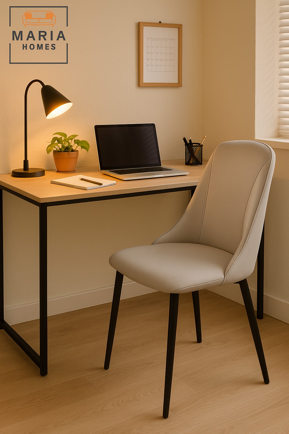 Modern Dining Chair Light Gray Faux Leather with Black Legs