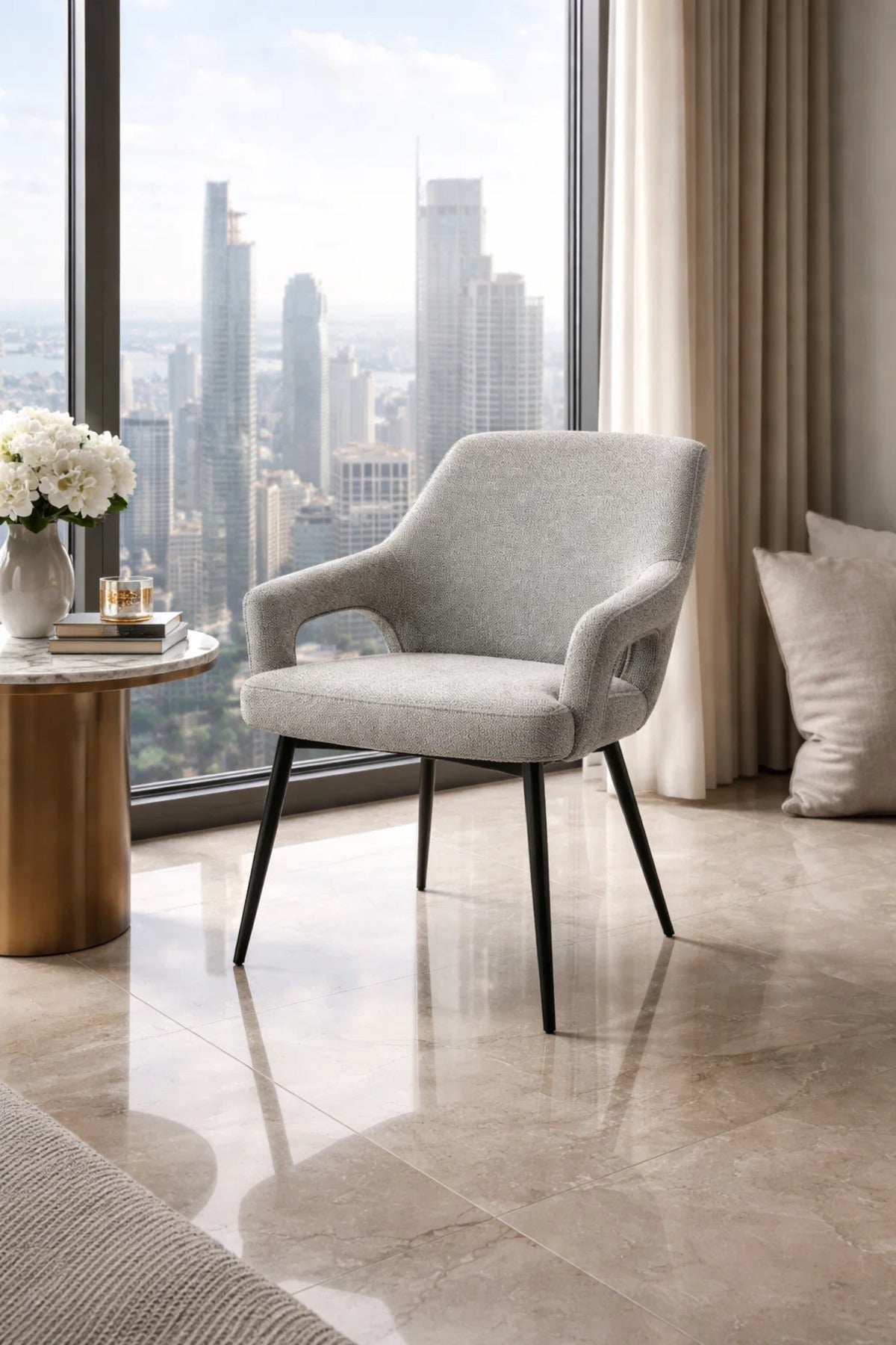Modern Upholstered Dining Chair with Armrests Contemporary Design