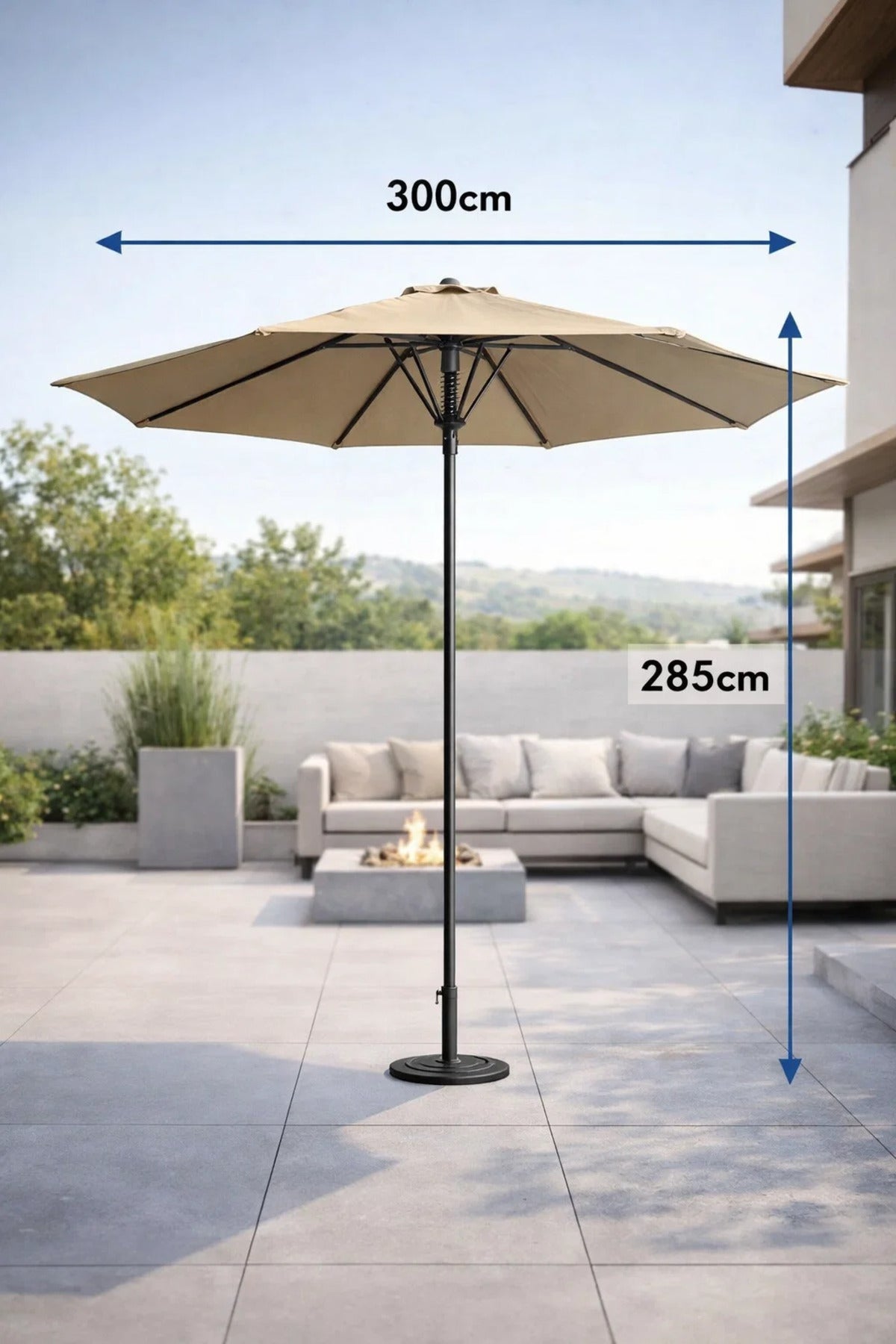 Luxury Camel Garden Umbrella 300cm Double Tier Patio Awning with Crank for Poolside Shade Sun