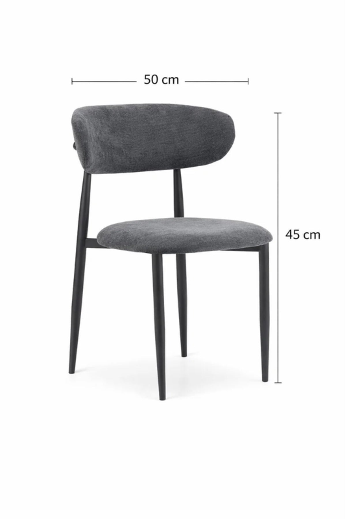 Modern Grey Fabric Dining Chair with Curved Backrest & Solid Wood Legs