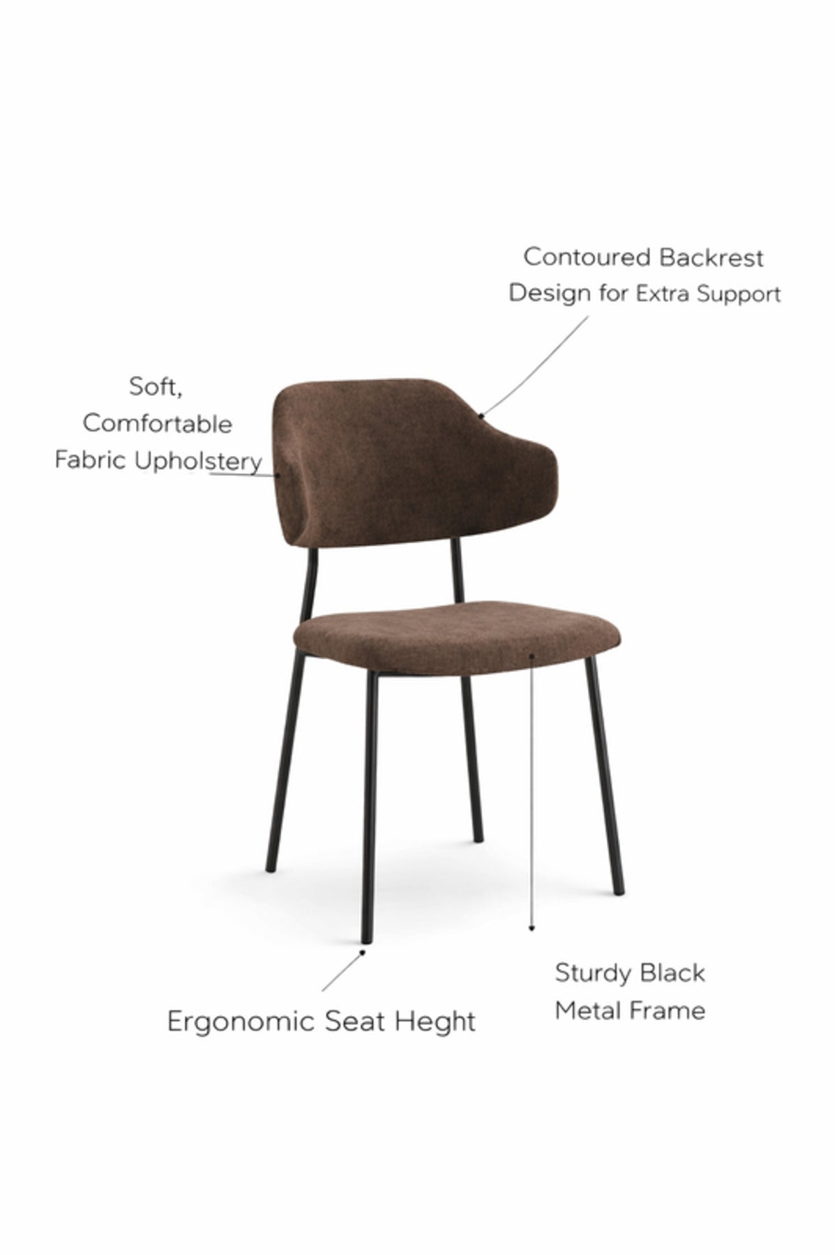 Brown Upholstered Dining Chair with Metal Legs 82cm Height Modern brown upholstered