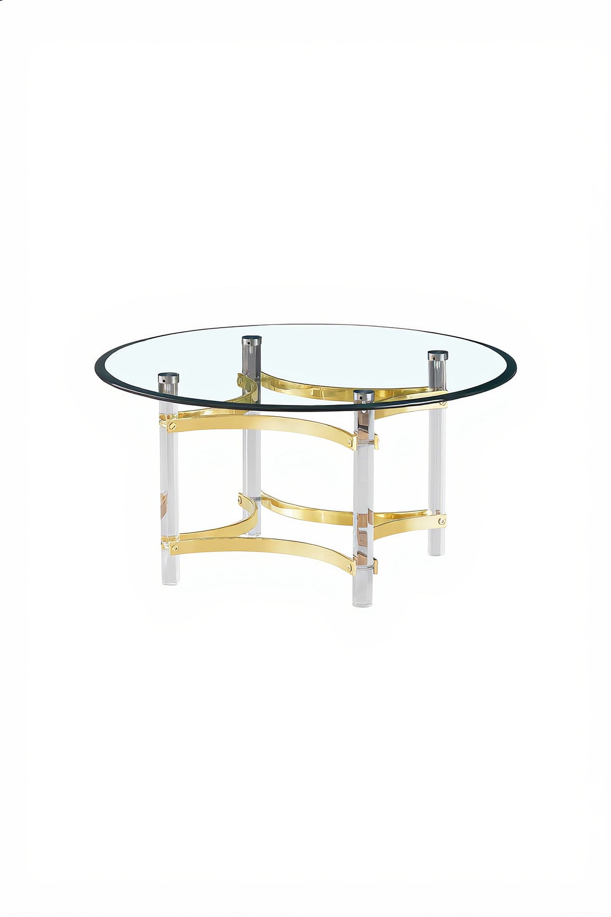 Luxury Round Glass Coffee Table 90_90_45 cm with Gold Stainless Steel and Acrylic Legs