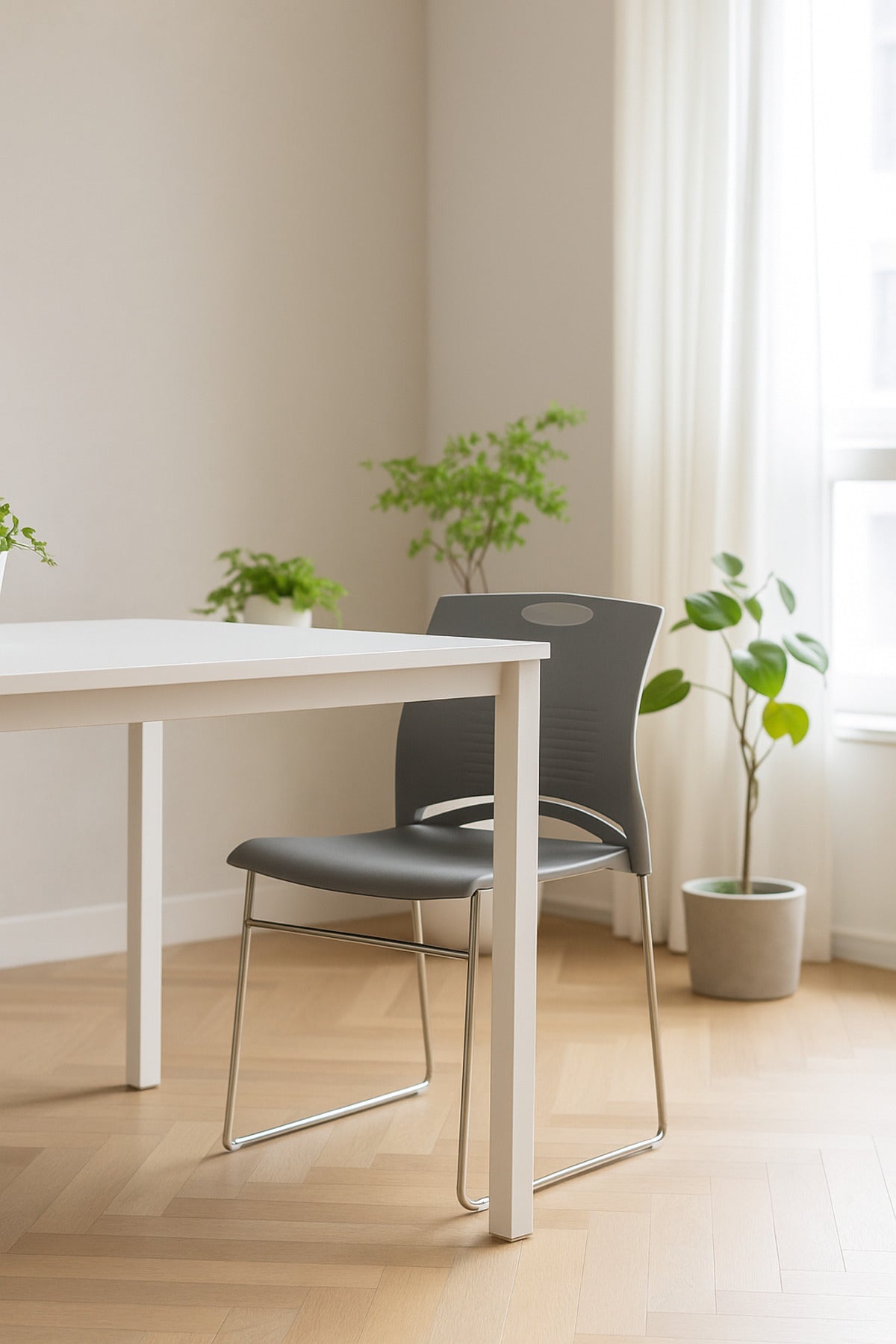 Gray Plastic Chair Ð Modern Stackable Chair with Chrome Metal Legs for Office, Conference & Home Use