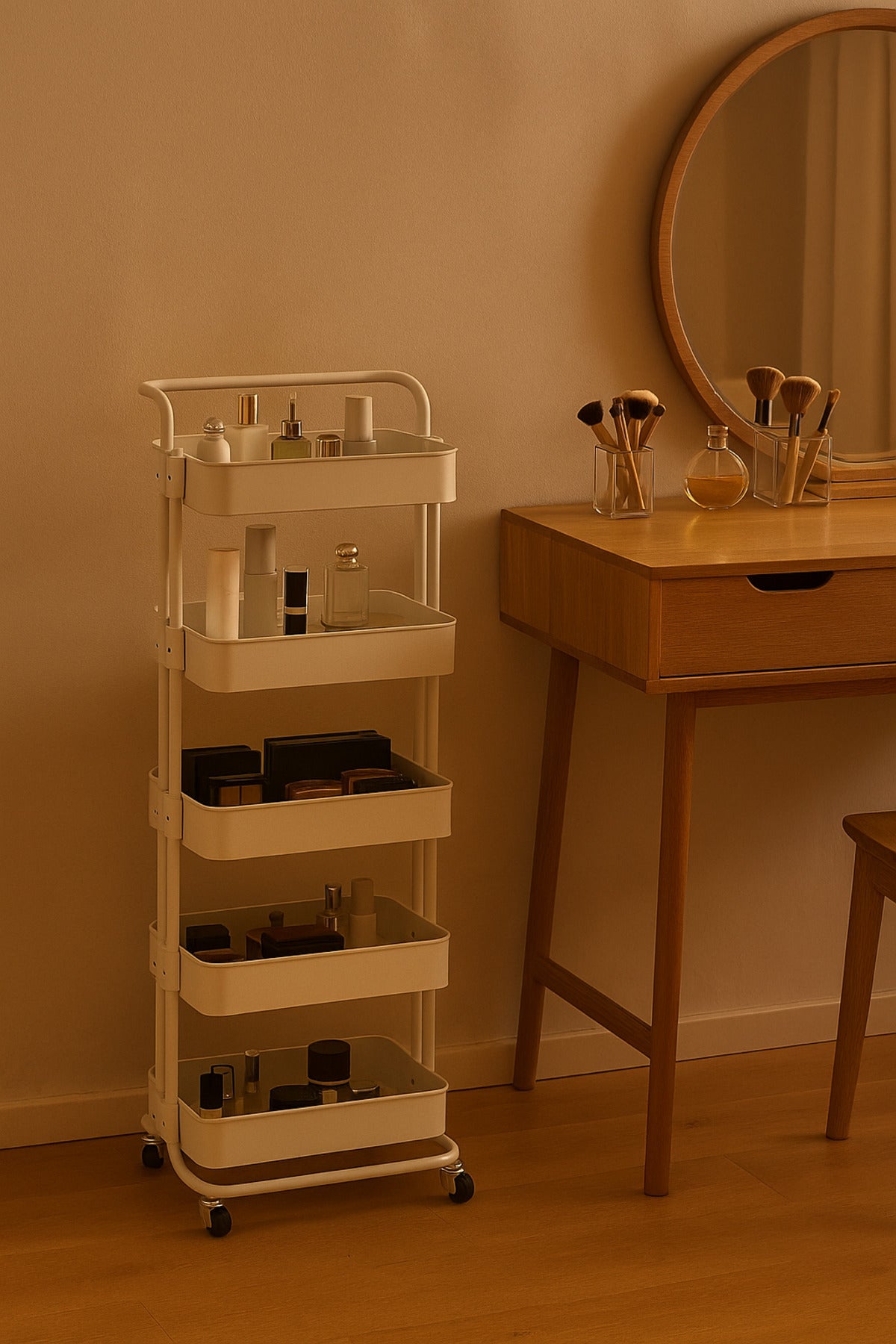 5-Layer White Metal Storage Trolley with Wheels Ð Tall Multi-Purpose Organizer Cart