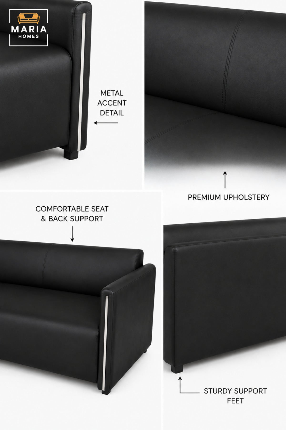 Modern 3 Seater Upholstered Sofa with Padded Seat & Supportive Backrest | Contemporary Couch for Living Room, Office, Reception & Lounge