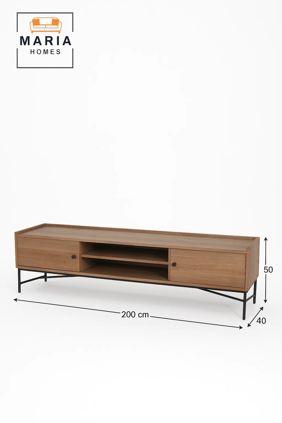 Large Industrial TV Stand in Brown Wood with Metal Base Ð 200x40x50 cm Media Console