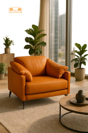 Modern Mustard Yellow Leather Armchair Ð Wide Seat with Pillow Armrests