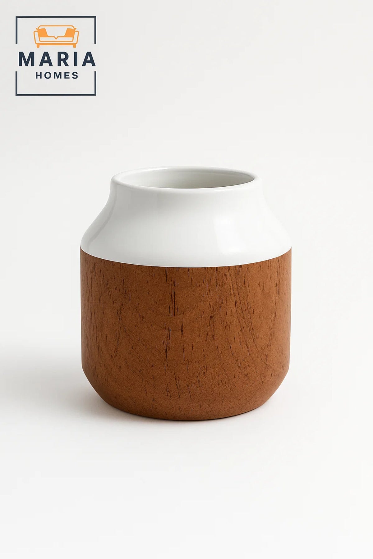 White and Cork Effect Ceramic Vase – Small Modern Decorative Flower Pot with Glossy Finish