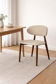 Modern Dining Chair Upholstered Seat with Wooden Legs Beige