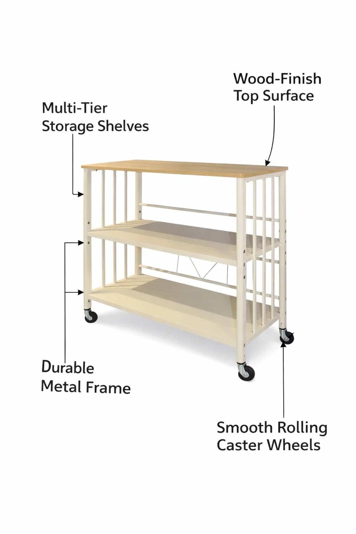 Light Wood 3-Tier Rolling Storage Shelf 80_40_80 cm