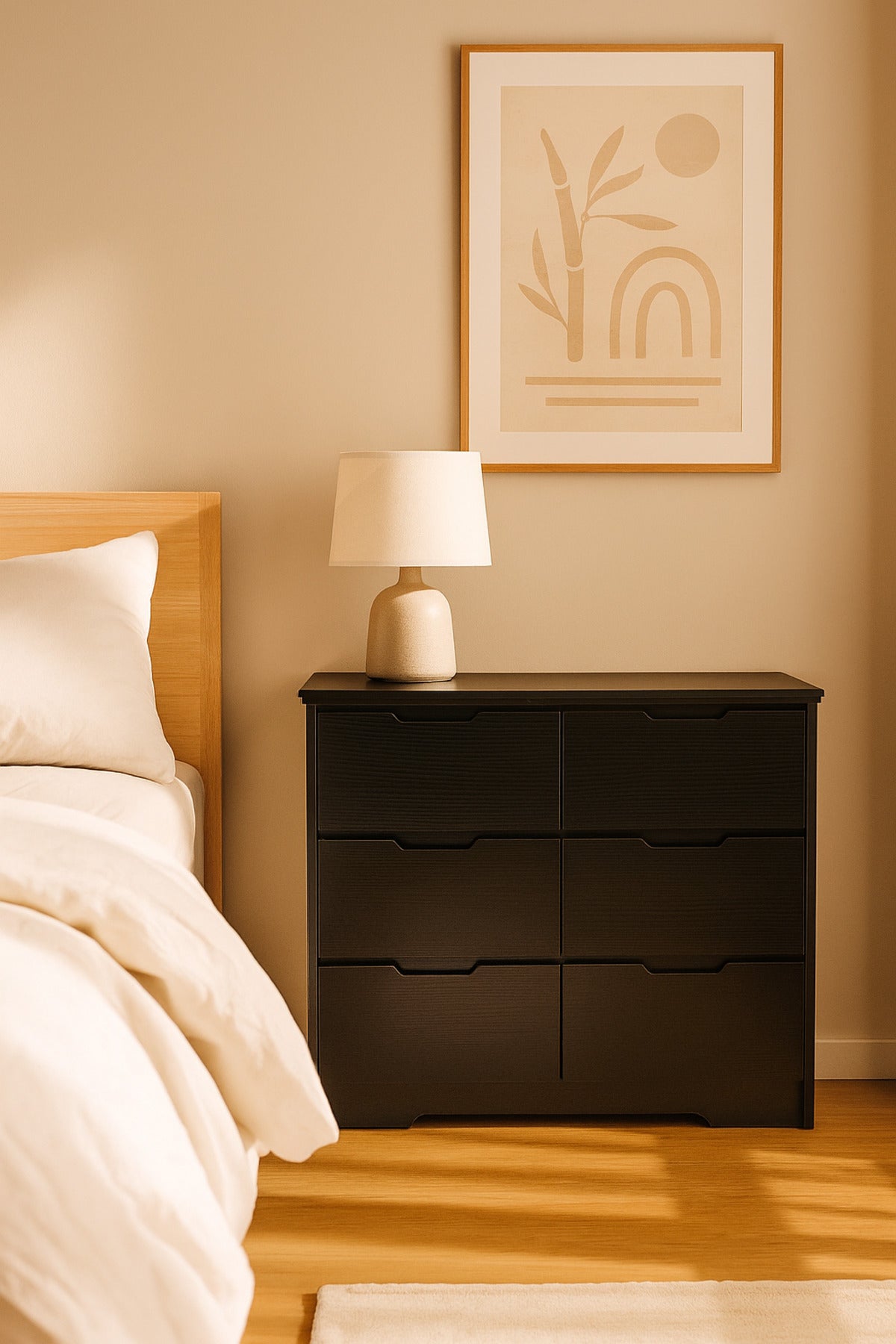 Black Wooden Dresser 80_48_80 cm Ð Modern 6-Drawer Storage Cabinet for Bedroom & Living Room