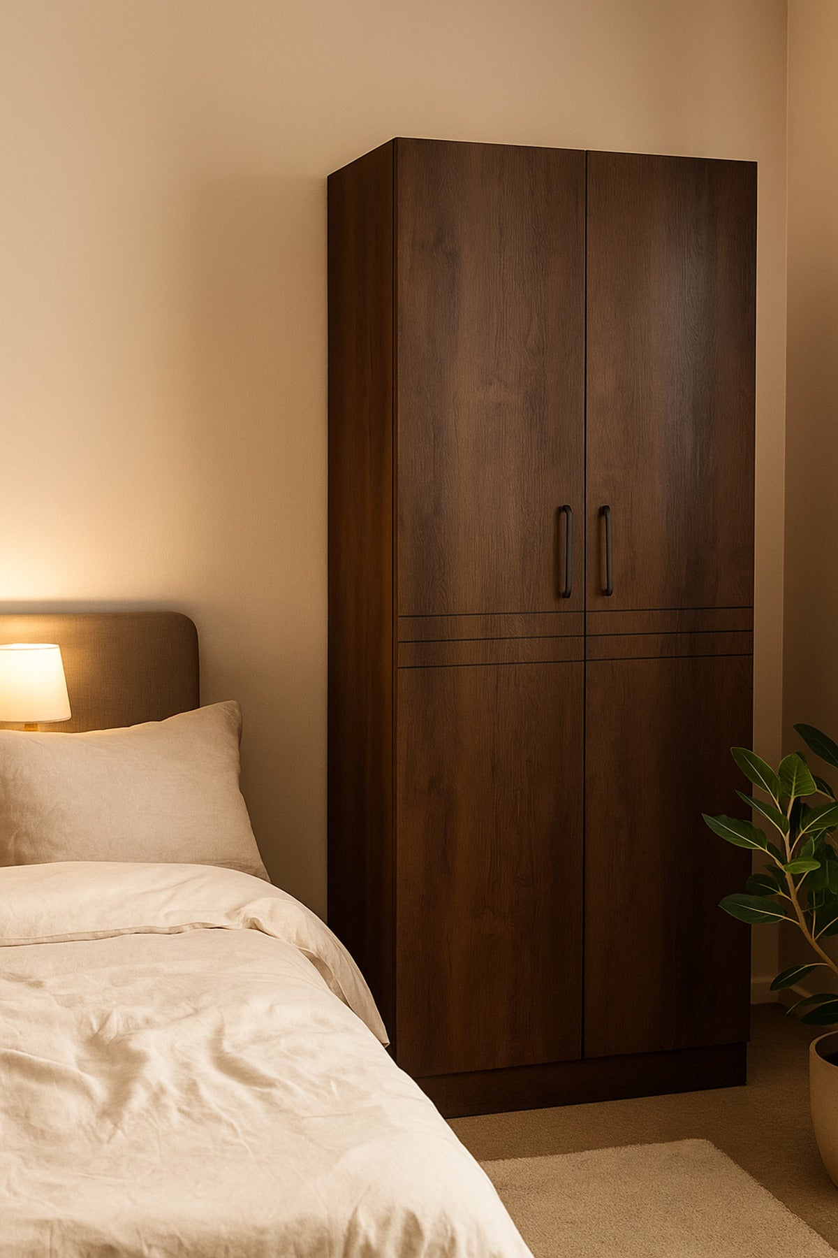 2-Door Wooden Wardrobe with Shelves Ð 80_54_200 cm Modern Storage Cabinet in Brown