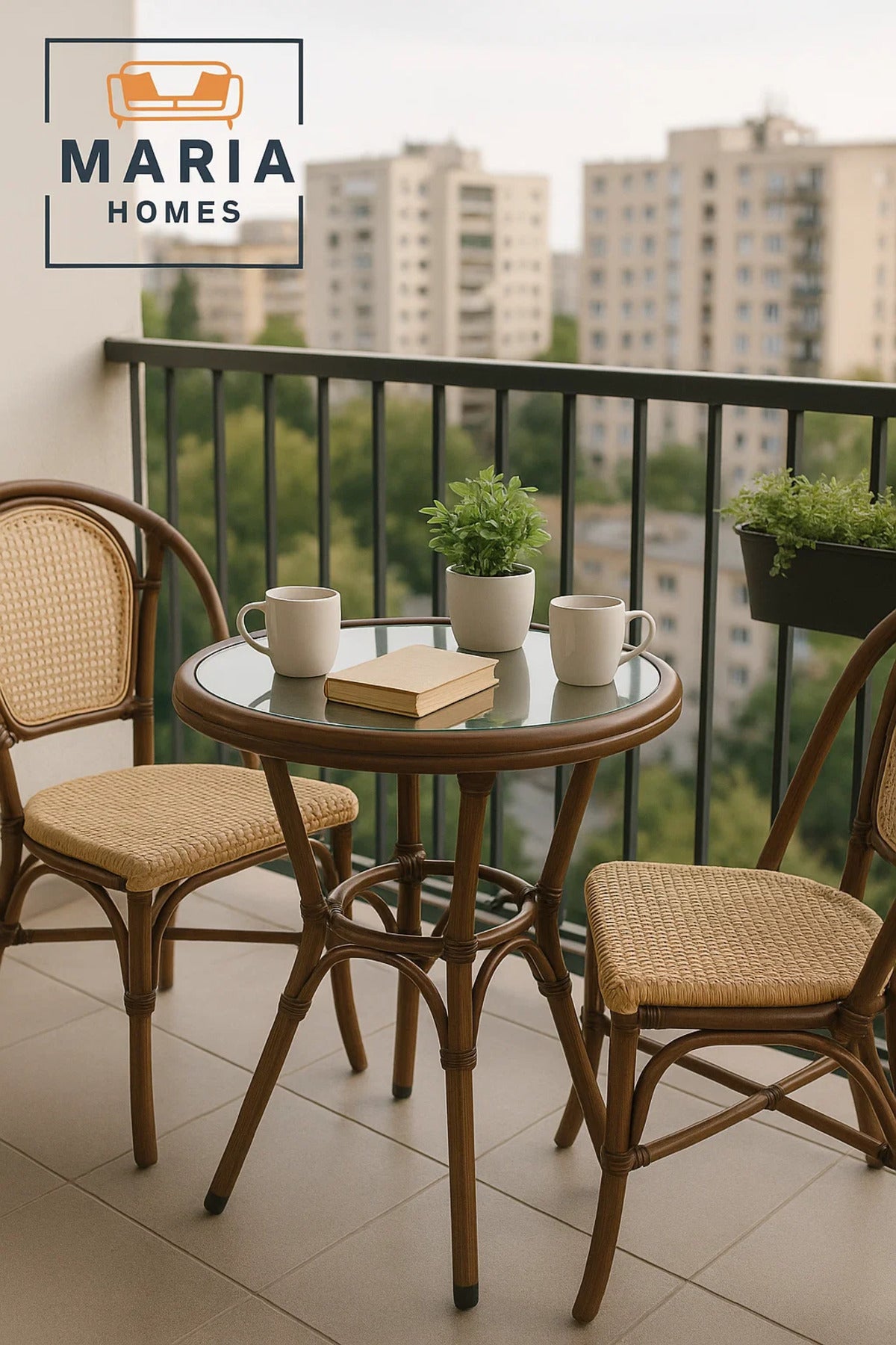 Round Rattan Bistro Table with Glass Top