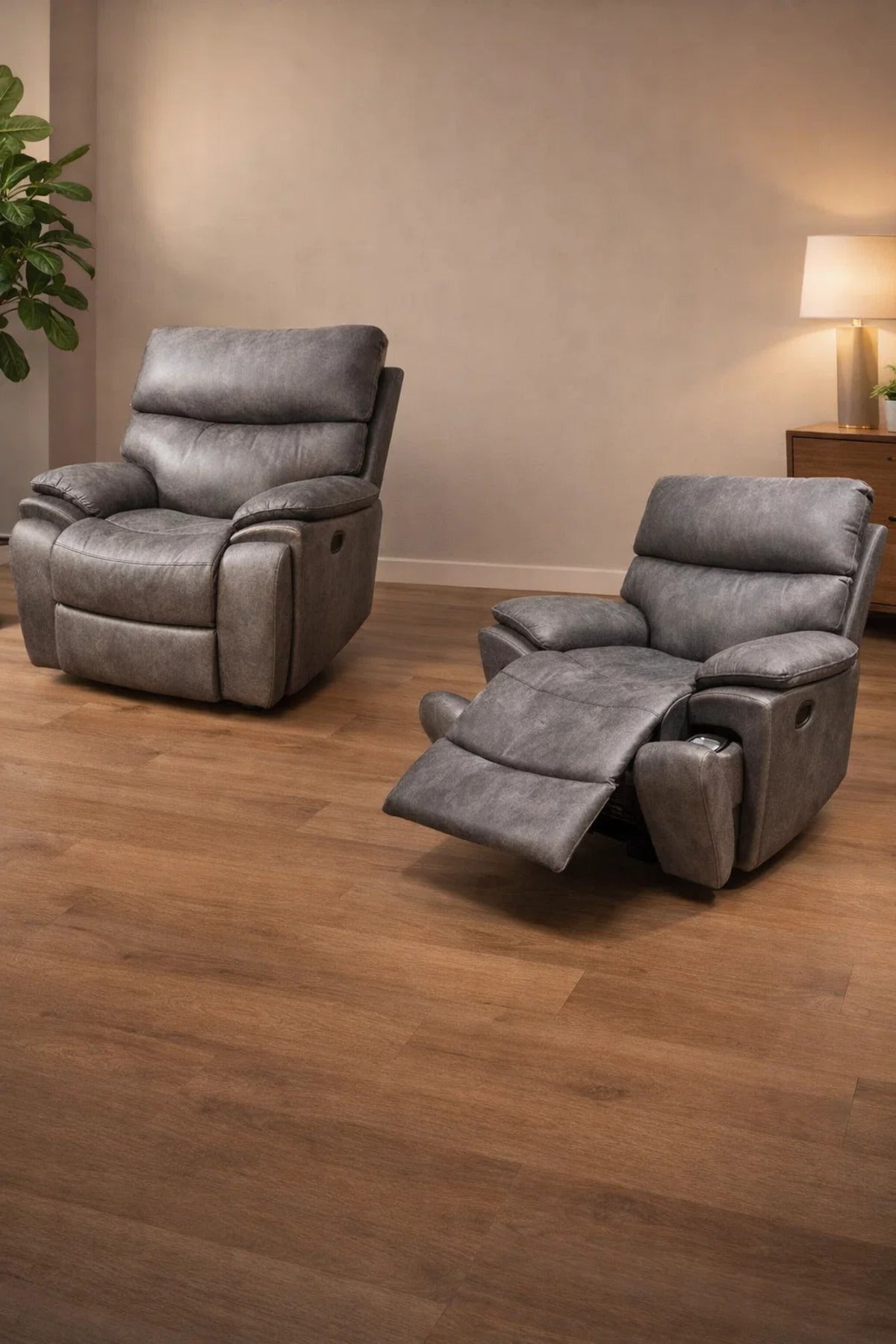 Luxury Dark Grey Single Recliner Sofa Chair with Cup Holder and Manual Mechanism for Living Room Use