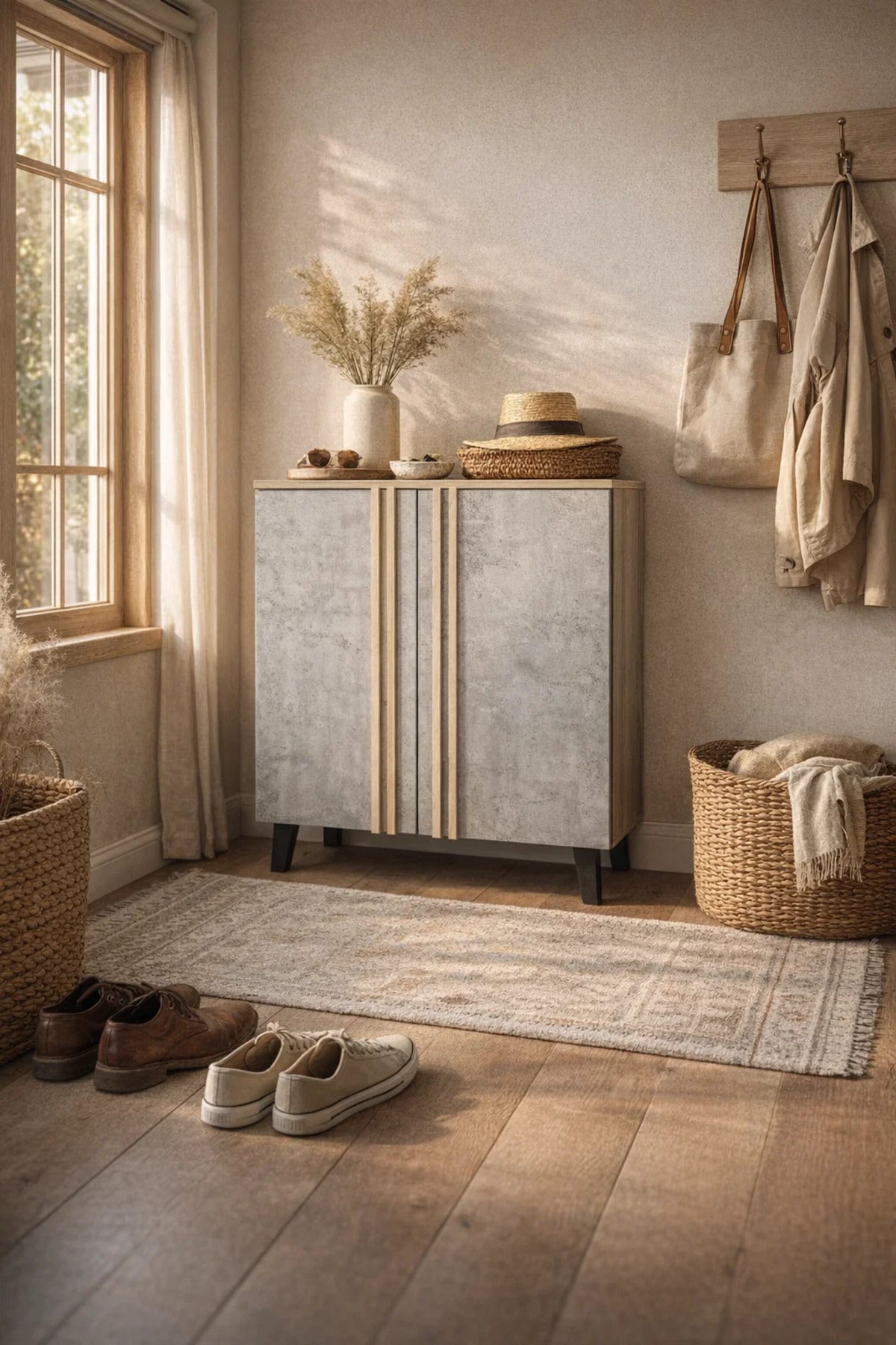 Stylish Grey and Wood Shoe Cabinet Hallway Storage Unit Malaysian Quality Furniture 80cm Wide