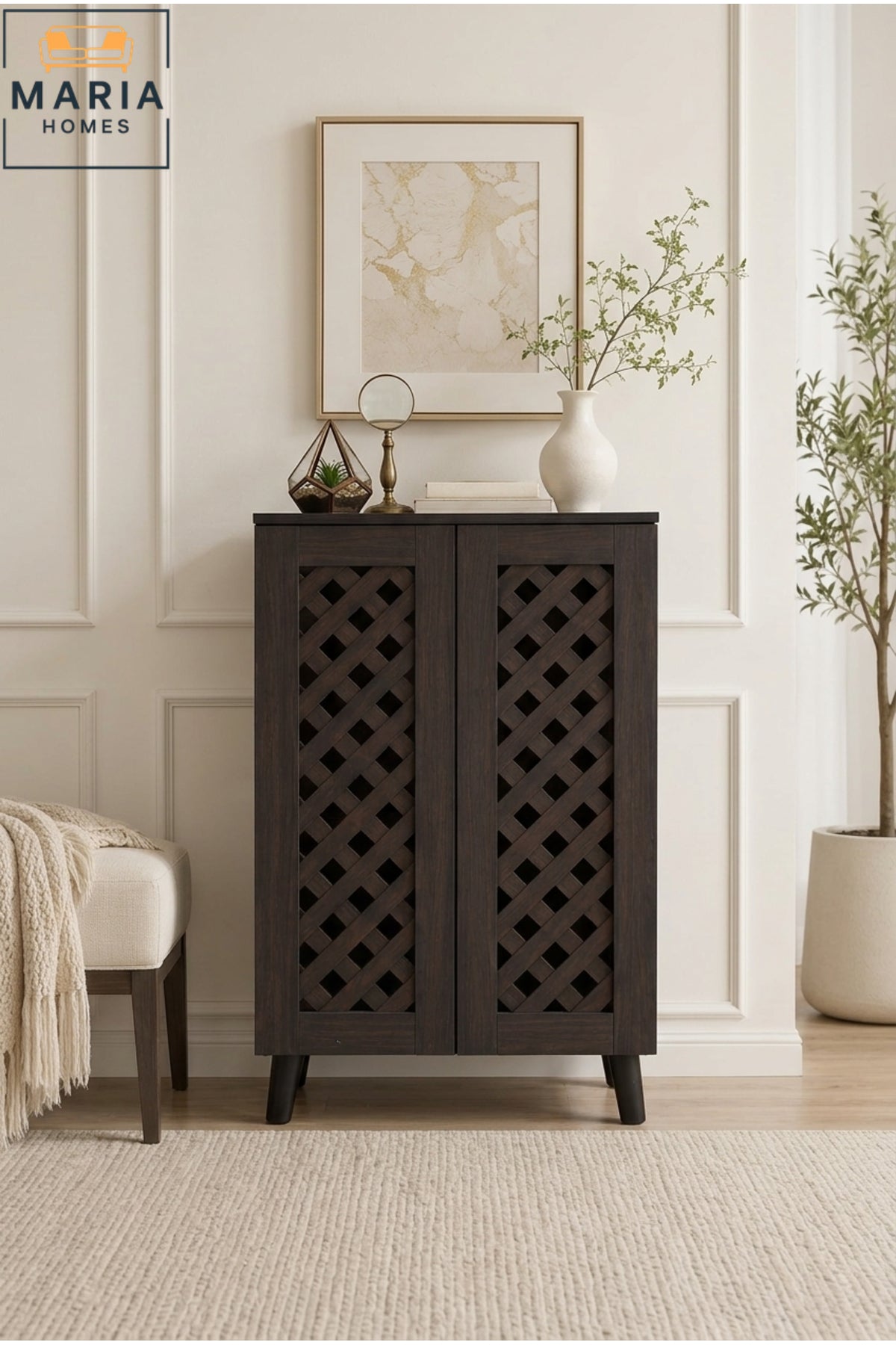 Dark Wooden Shoe Cabinet Storage Organizer with Decorative Doors Entryway Shoe Rack Cabinet