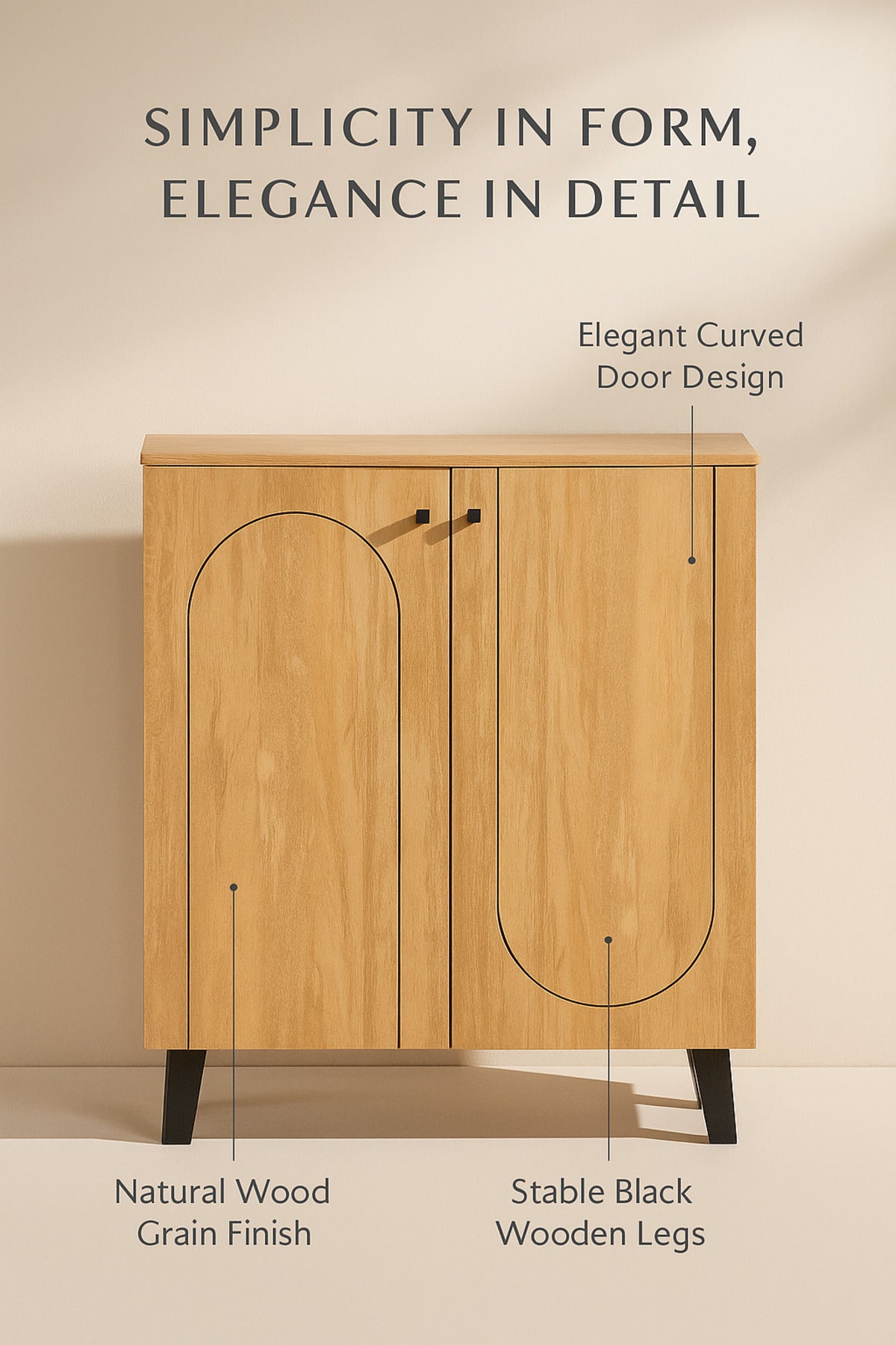 Light Brown Wooden Storage Cabinet 80_32_94 cm Ð Modern 2-Door Cupboard with Arch Design