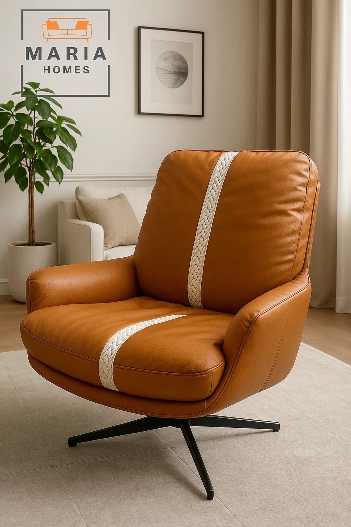 Modern Orange Lounge Chair with White Accent Stripe Ð Faux Leather Comfort Chair for Living Room