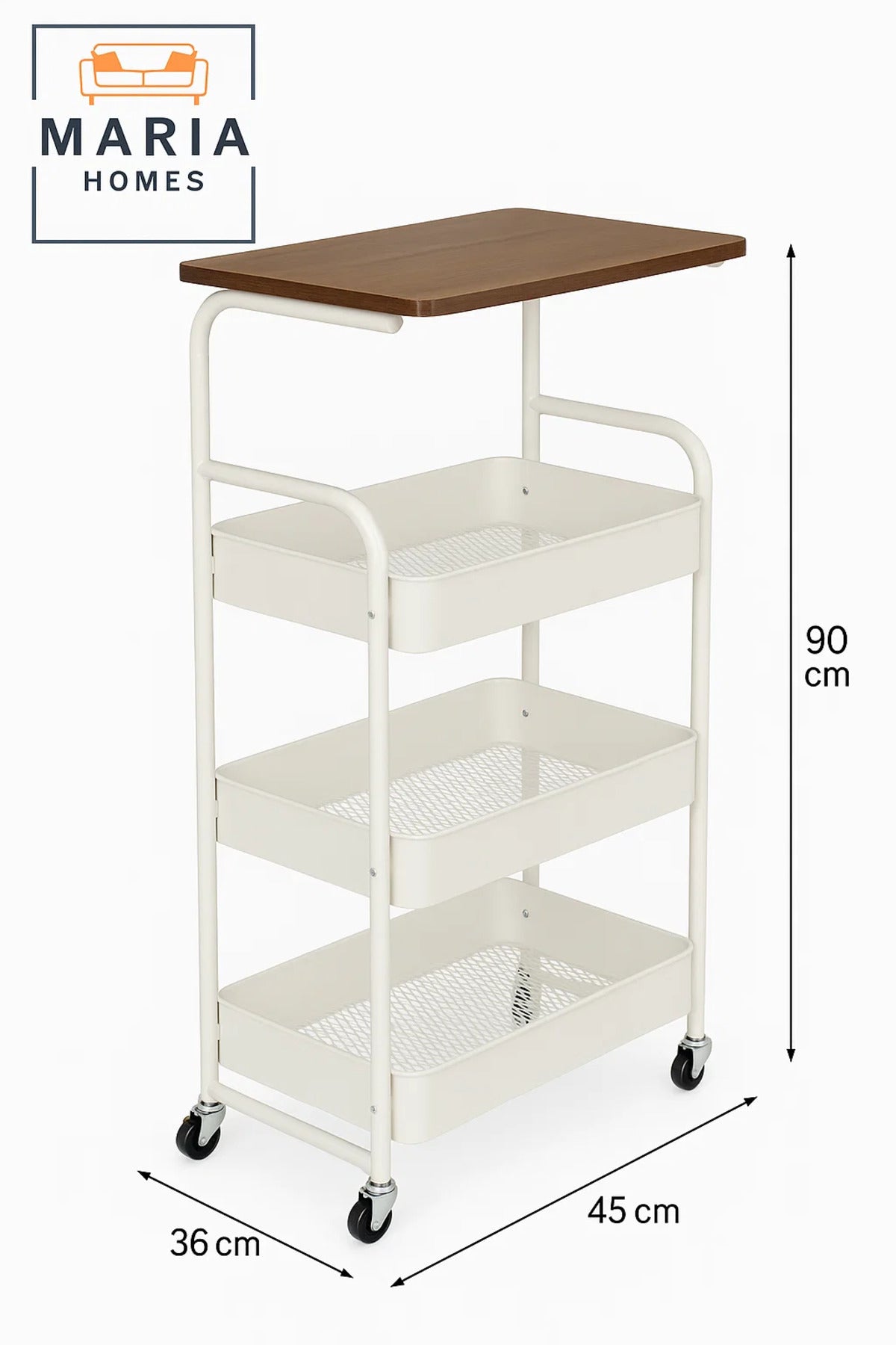 3-Tier Bedside Storage Cart with Wooden Top Ð Rolling Organizer for Bedroom or Living Room