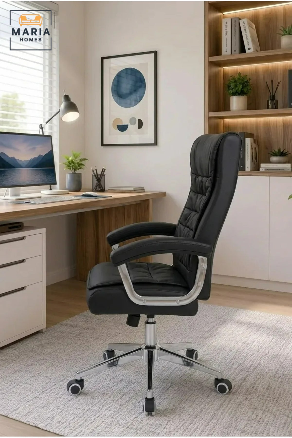 Executive Office Chair with High Backrest, Padded Armrests, Adjustable Swivel Seat and Rolling Wheels for Home Office, Study and Meeting Room