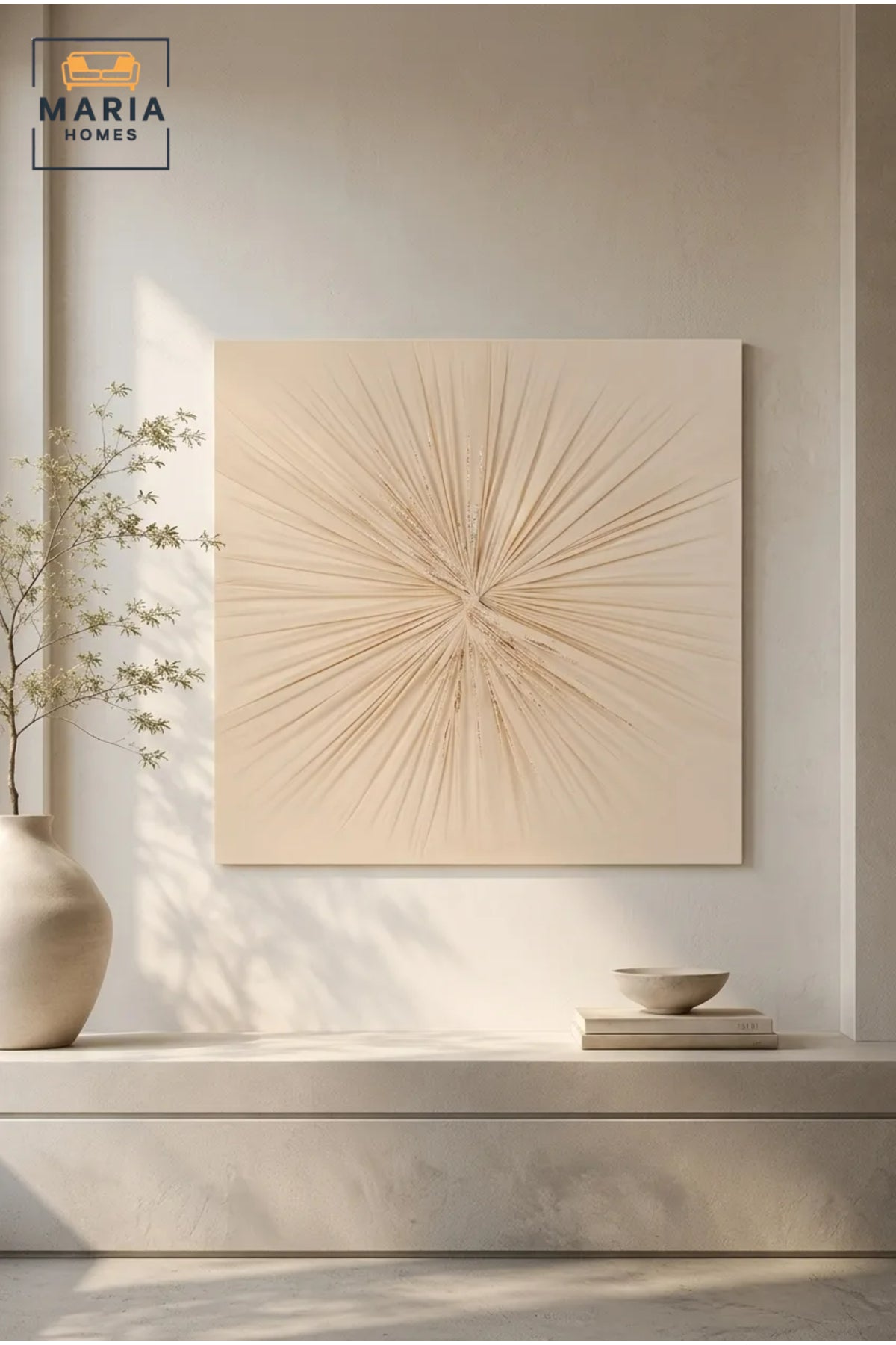 Beige Radiating Textured Wall Art Ð Modern Abstract Sunburst Relief Decorative Panel