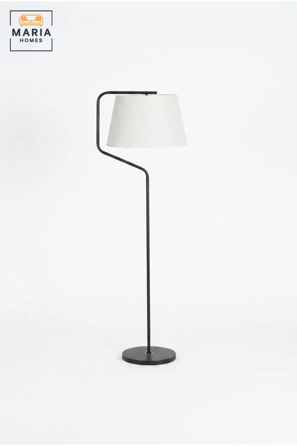 Modern Floor Lamp with Fabric Drum Shade and Curved Frame, Freestanding Standing Light for Living Room, Bedroom, Reading Corner and Home Office