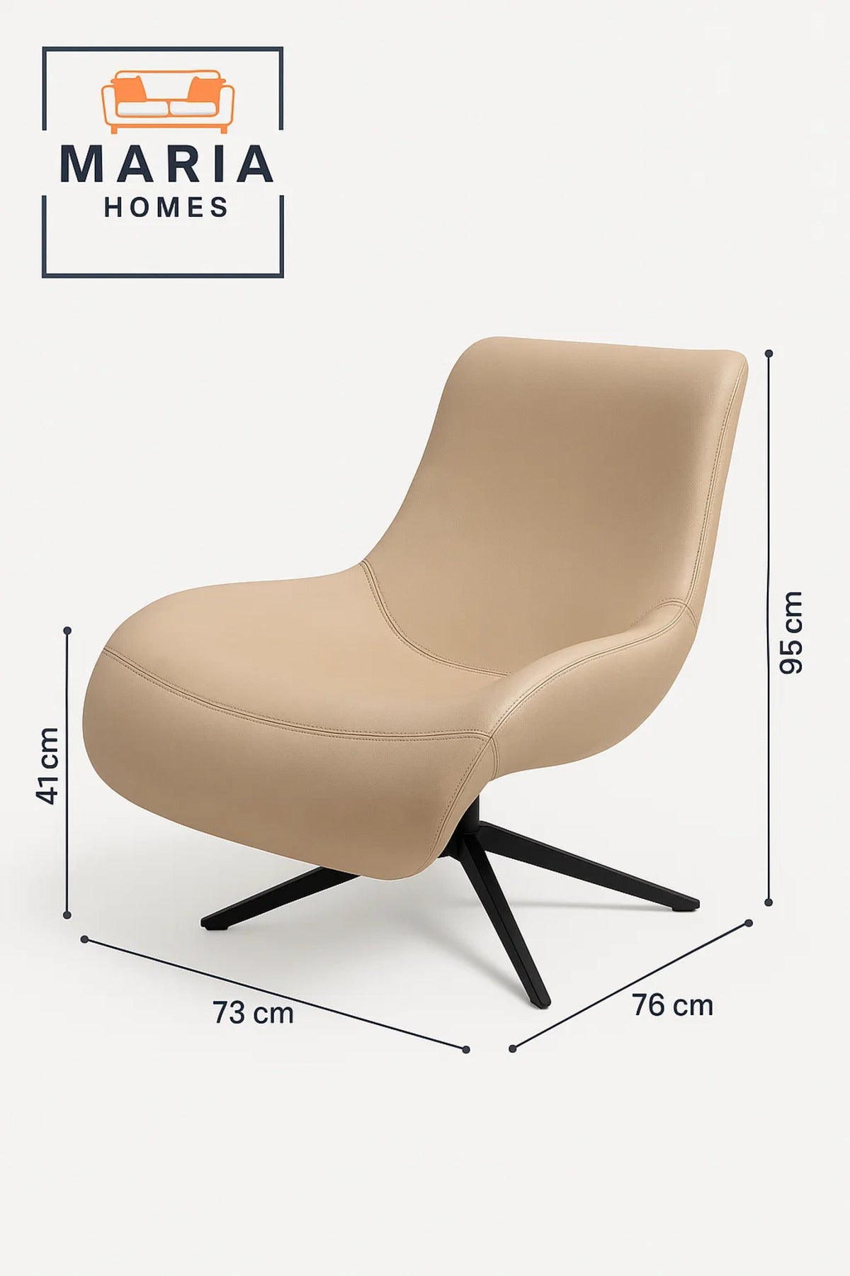 Modern Beige Curved Lounge Chair with Faux Leather Ð Stylish Accent Chair for Living Room or Office