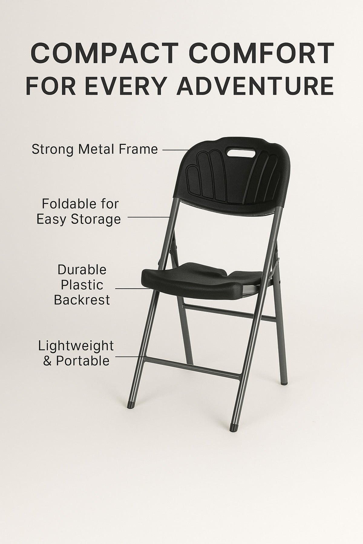 Black Folding Chair Ð Durable Plastic Seat with Metal Frame for Indoor, Outdoor & Event Use