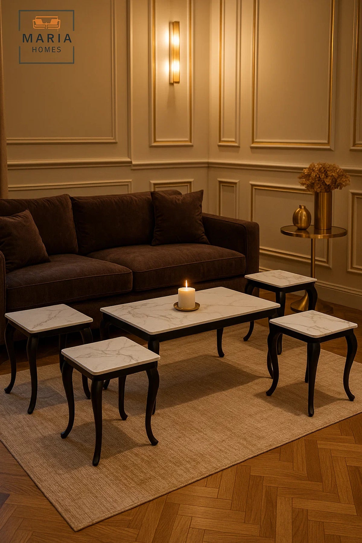 Ceramic Marble Tea Table Set 1+4 √ê Square Coffee Table and Side Tables 120_60_50 / 45_45_55