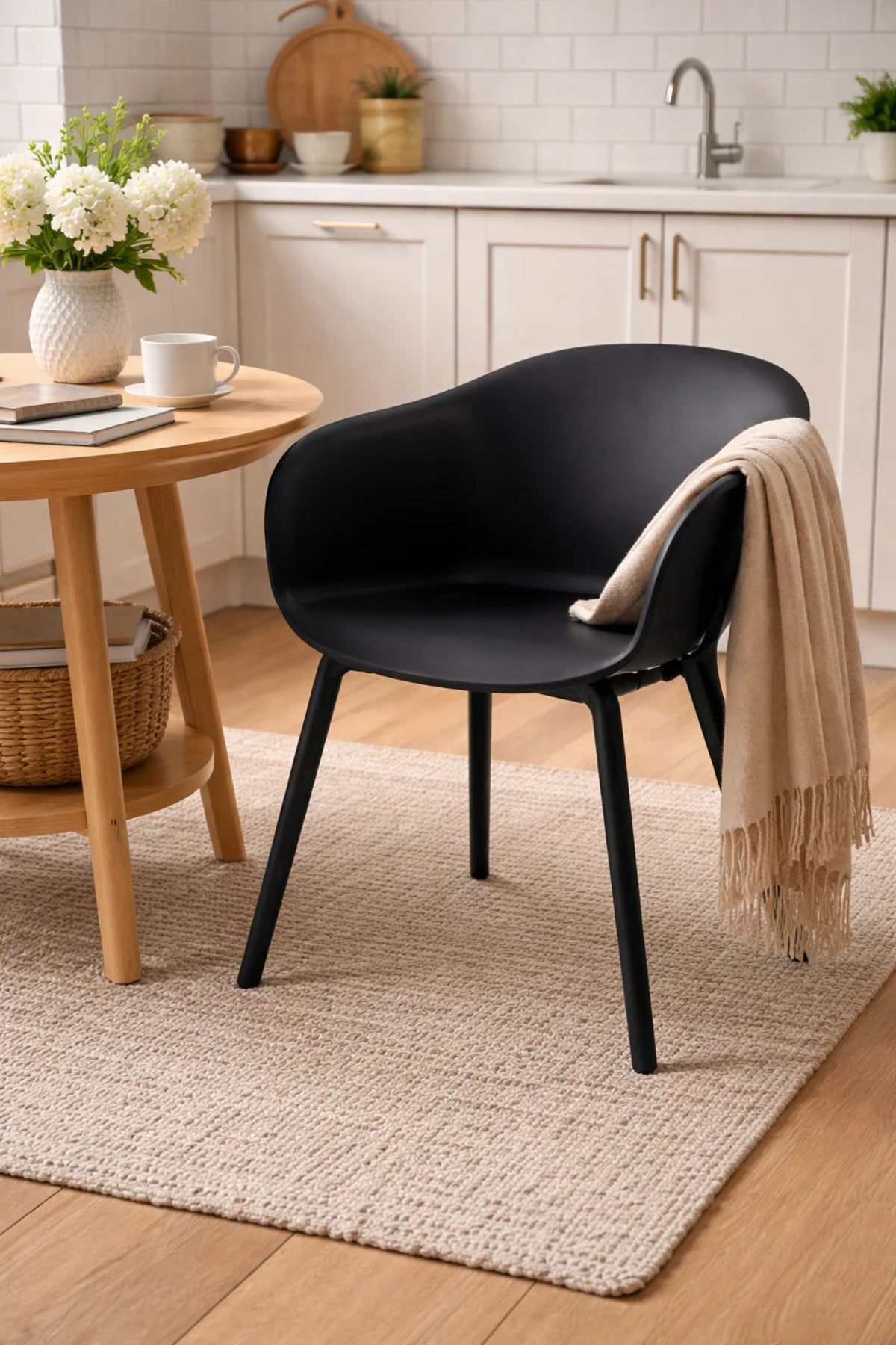 Modern Black Plastic Armchair with Metal Legs