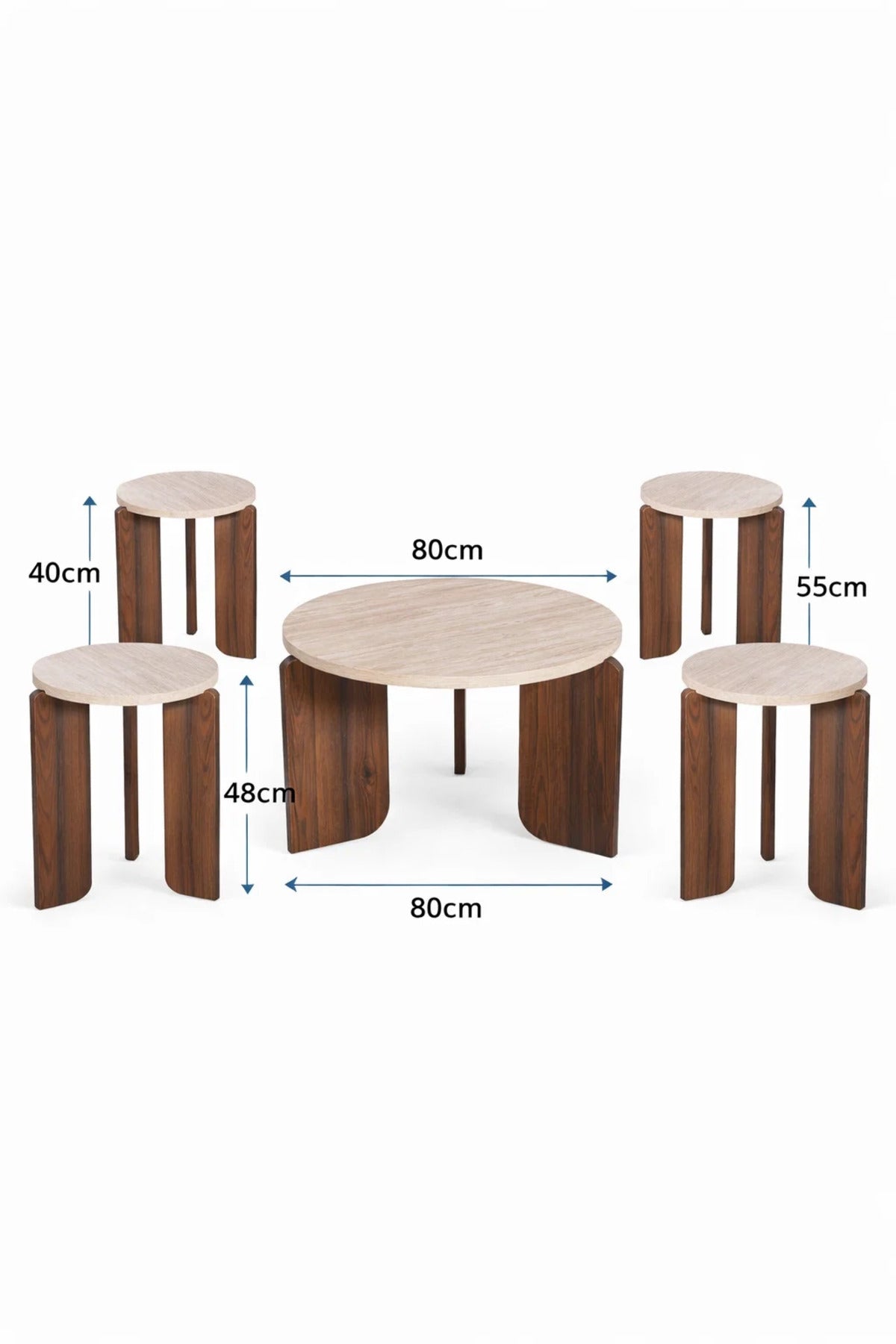 Stylish 1+4 Coffee Table Set Modern Wooden Round Center Table and Nesting Stands Living Room
