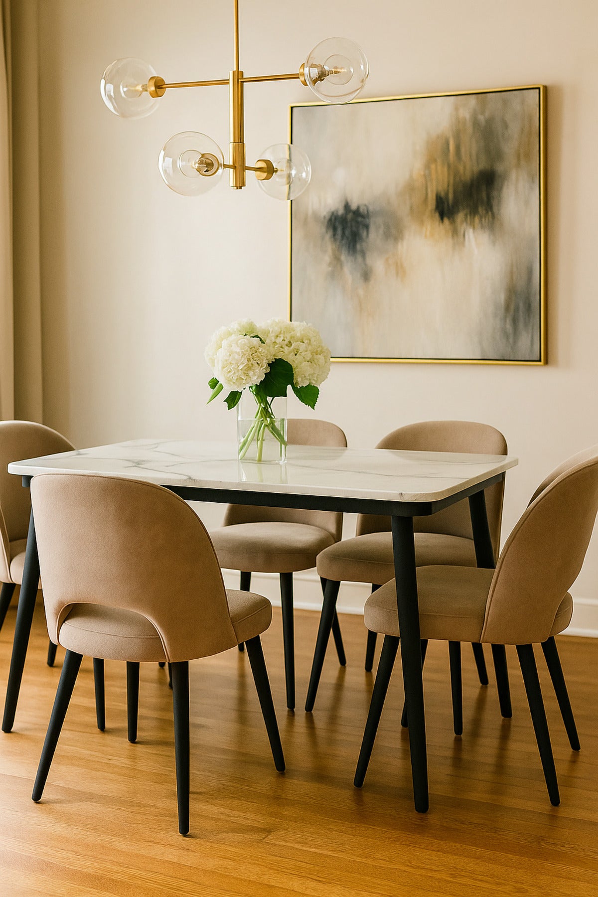 Rectangular Dining Table with White Marble-Effect Top & Black Legs Ð 120_70_76 cm