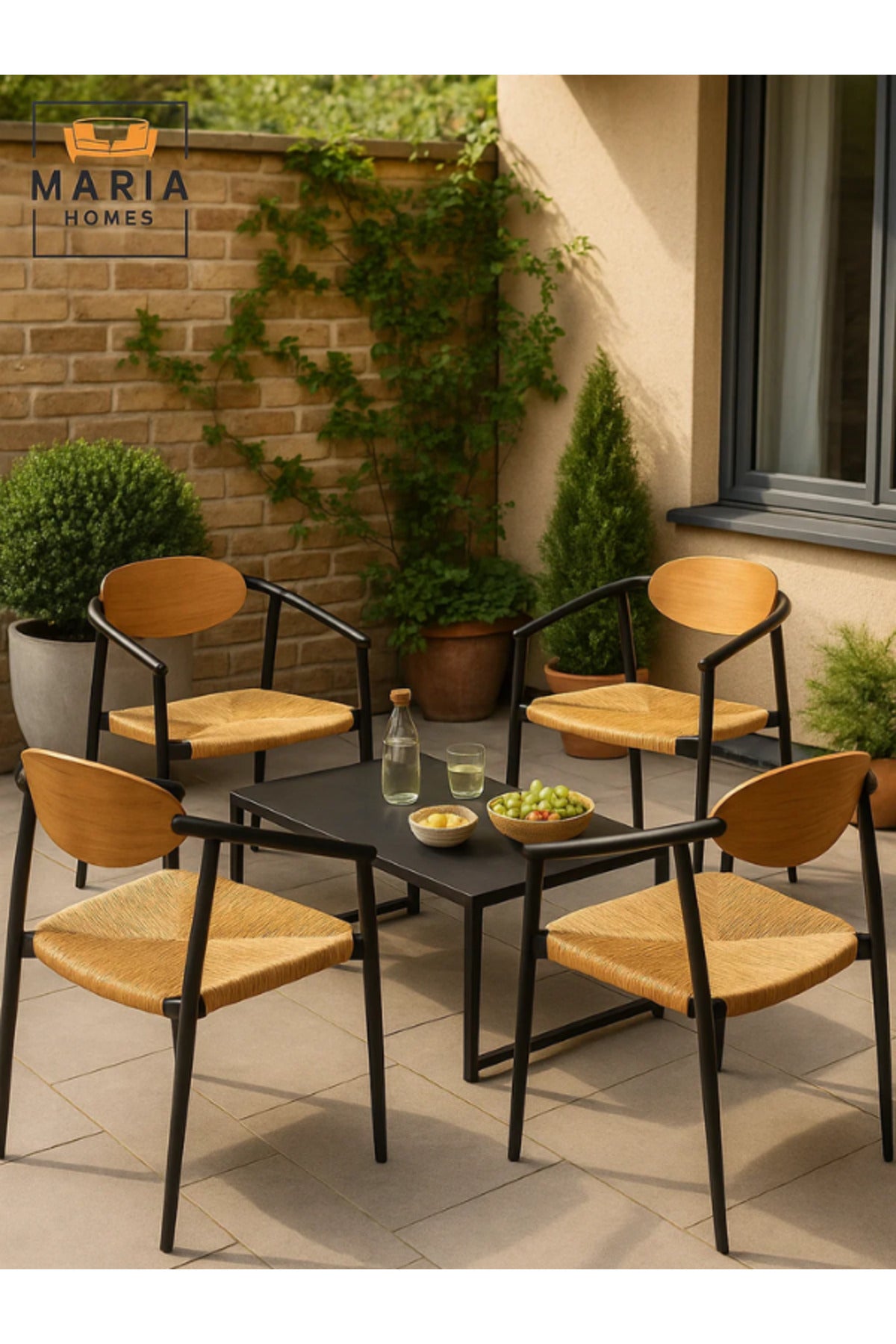 Modern Black & Champagne Dining Chair Ð Wooden Backrest with Woven Seat