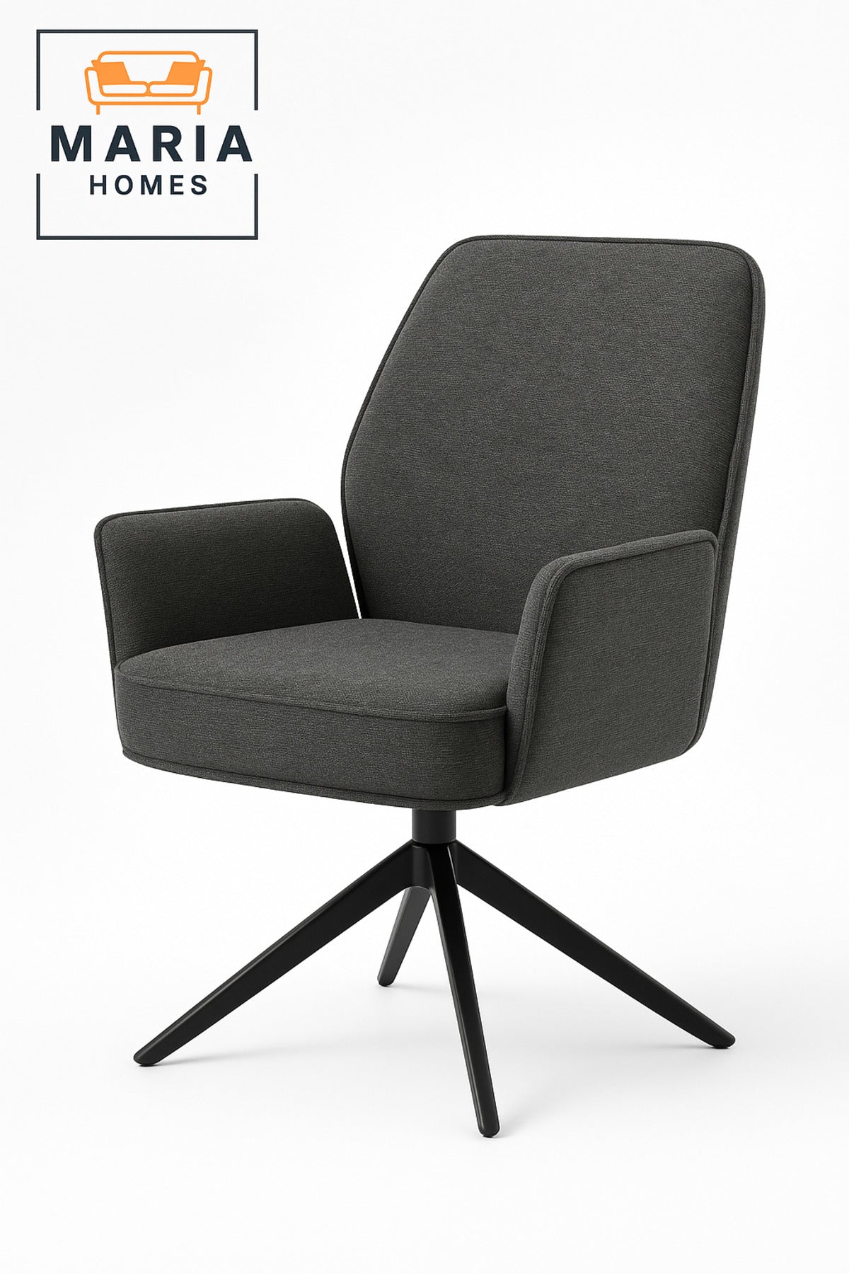 Ergonomic Grey Swivel Dining Chair with Armrests Modern Fabric Accent Chair for Home