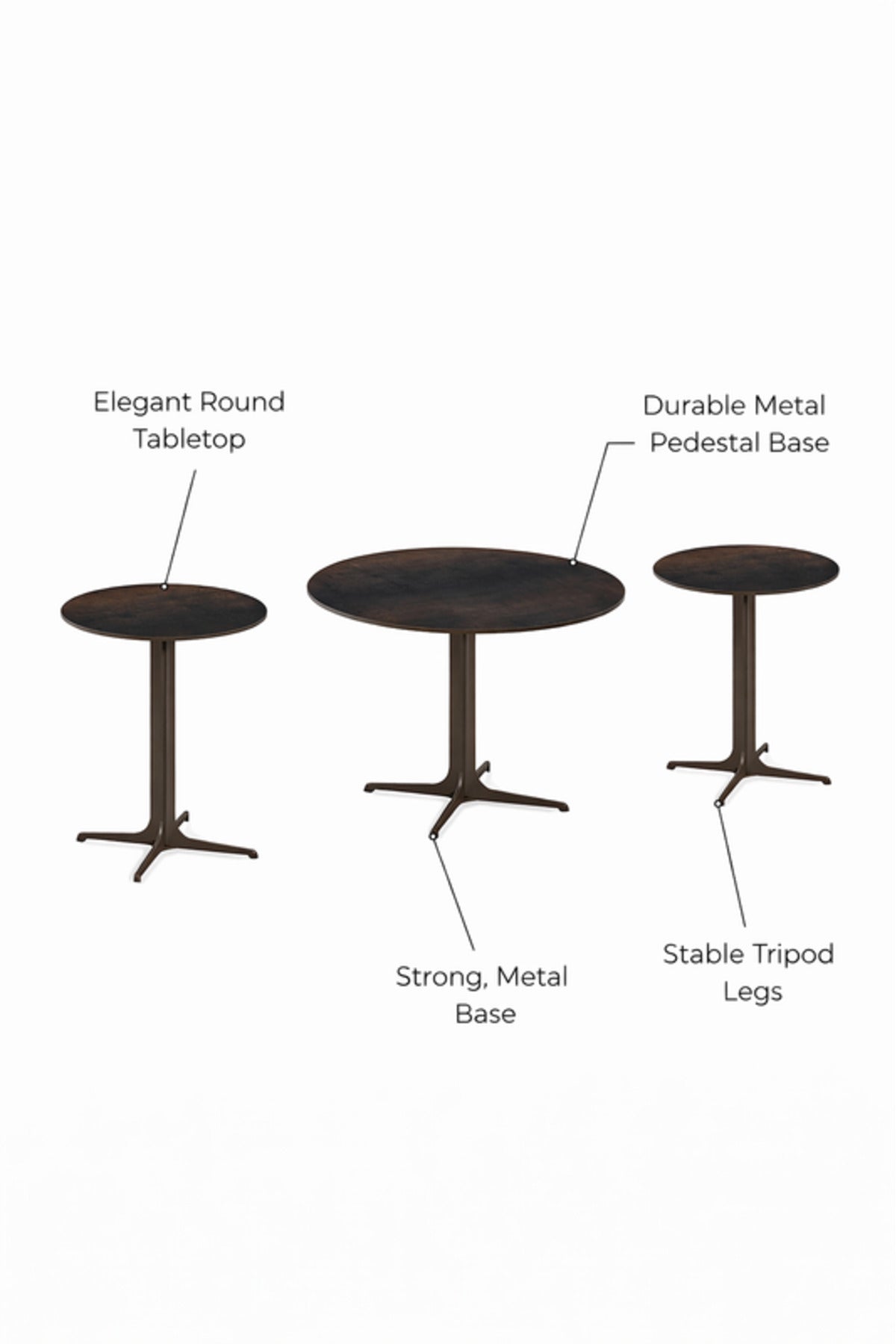 Brown Ceramic Coffee Table Set 1+2 with Metal Base 80_80_48 cm 45_45_55 Side Tables