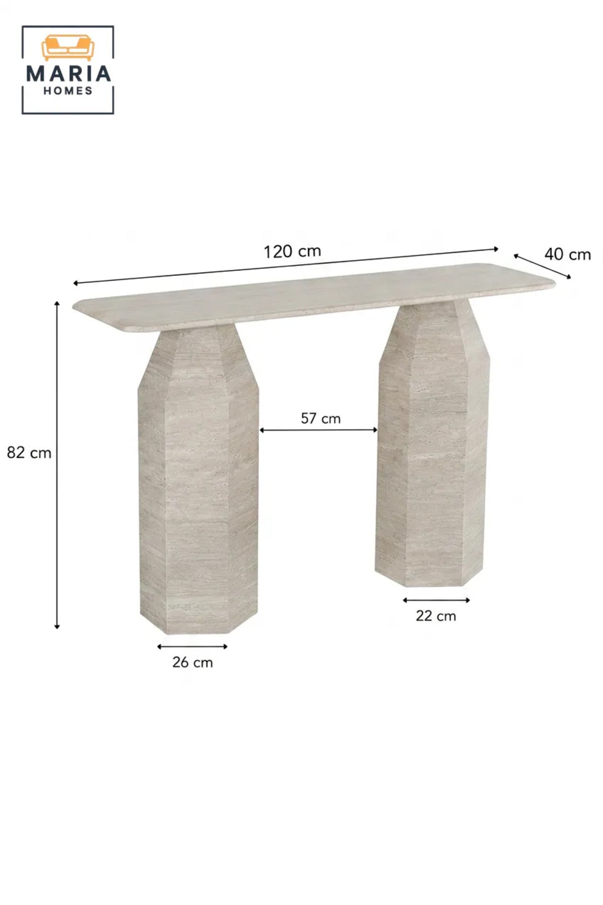 Modern Travertine Console Table √ê 120 cm Entryway Hall Table with Dual Pedestal Base, Luxury Sofa Table for Living Room, Hallway & Foyer