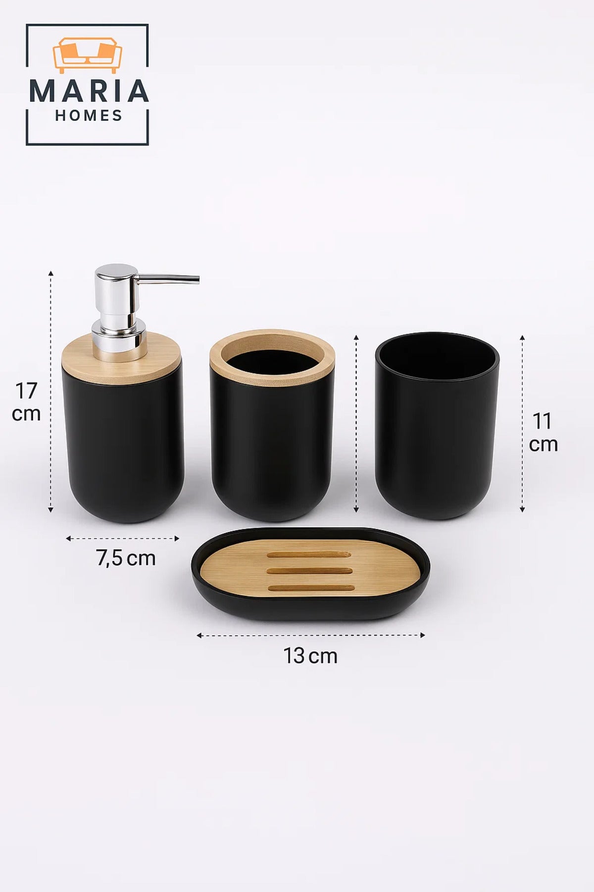 4-Piece Black Bathroom Set with Bamboo Ð Soap Dispenser, Tumbler, Toothbrush Holder, Dish