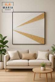 White and Gold Abstract Folded Wall Art Modern Luxury Textured Decor for Living Room 100*100CM