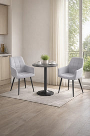 Stylish Grey 3-Piece Conversation Set with Two Armchairs and Round Table for Modern Interiors