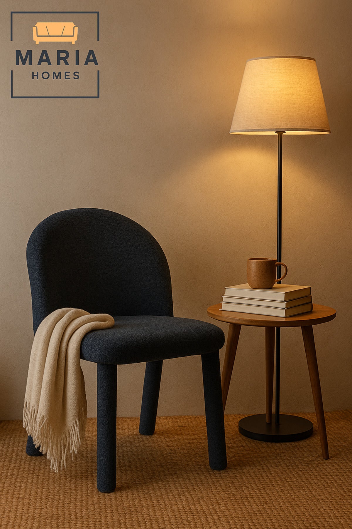 Dark Blue Upholstered Dining Chair Ð Modern Fabric Seat with Full Padded Legs