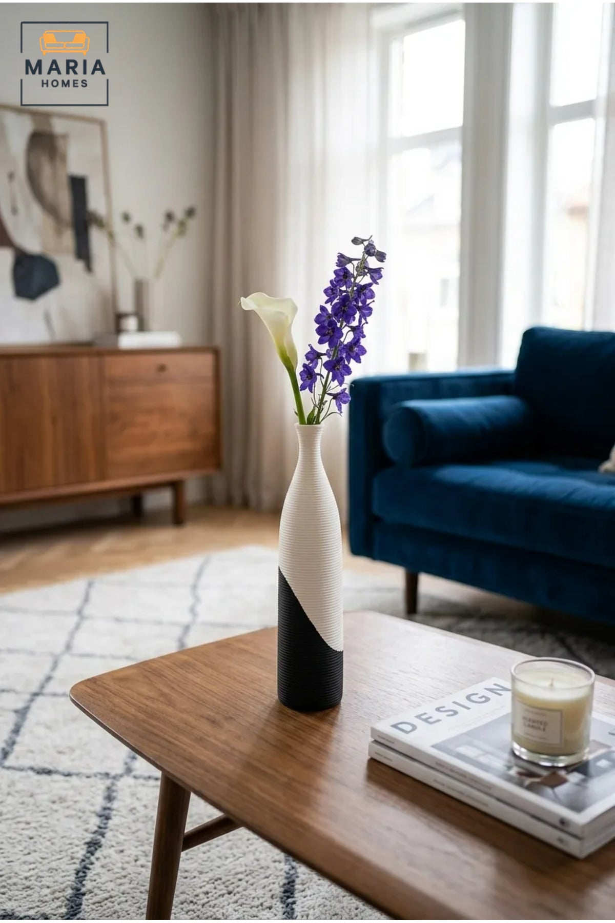 Modern Ceramic Decorative Vase with Black & White Finish, Tall Flower Vase for Living Room, Dining Table, Shelf & Home Décor